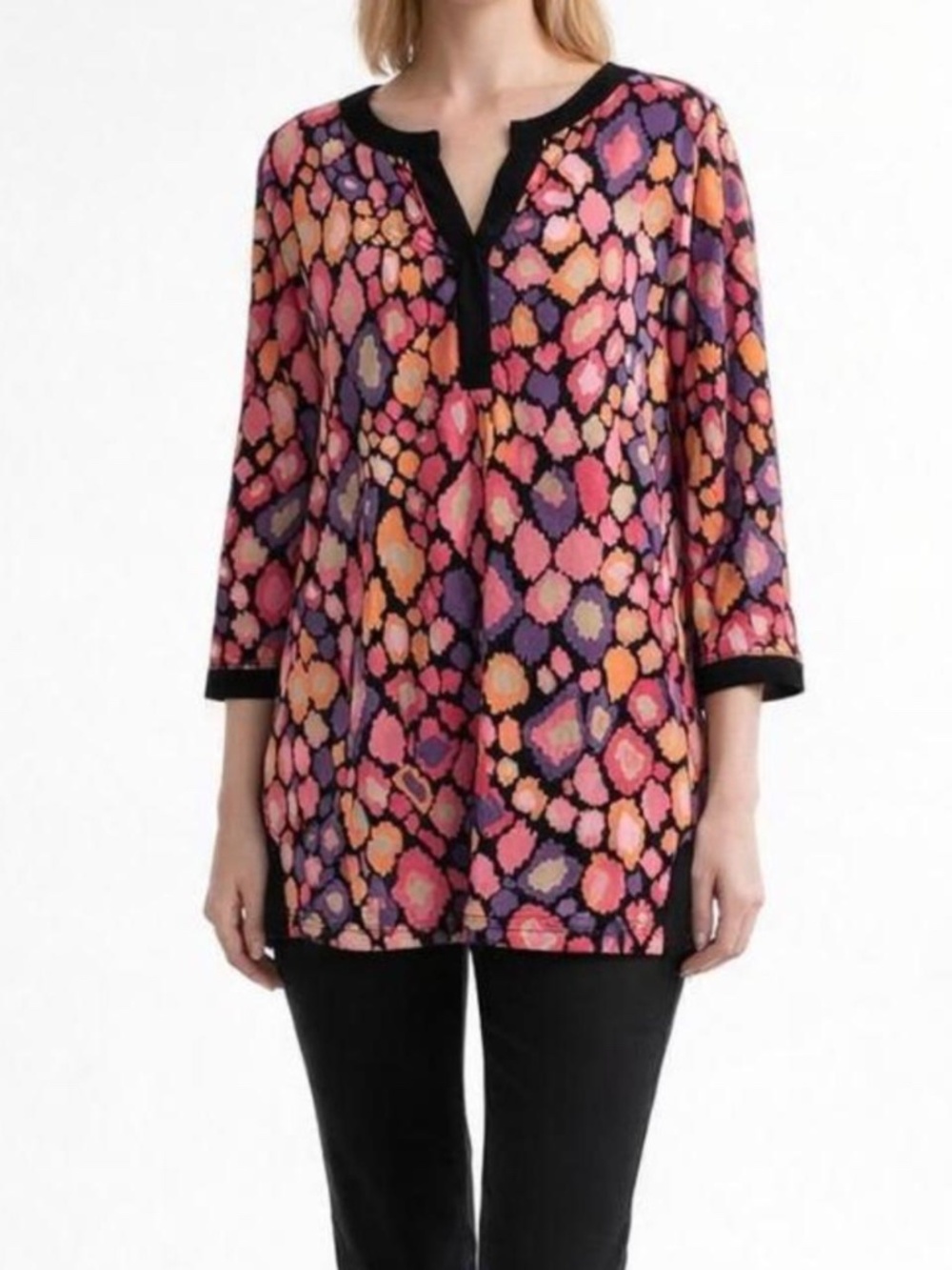 Vibrant Multicolor Women's Tunic Top Ikat Print Boho Chic Size S - Picture 1 of 7